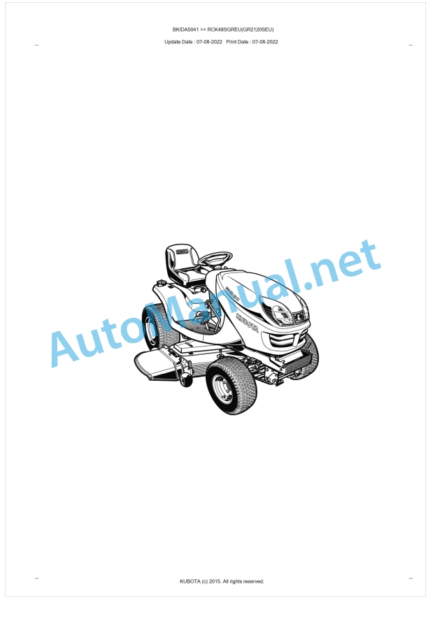 Kubota RCK48SGREU(GR2120SEU) Parts Manual PDF BKIDA5041 1 Kubota RCK48SGREU(GR2120SEU) Parts Manual PDF BKIDA5041