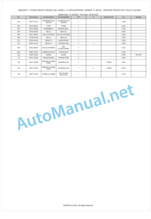 Kubota RCK54-23BX-EU-F Parts Manual PDF BKIDA5027 3 Kubota RCK54-23BX-EU-F Parts Manual PDF BKIDA5027-3