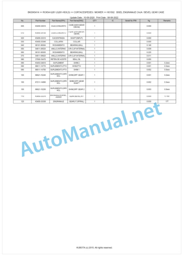 Kubota RCK54-G261 (G261-HD, G261-LD) Parts Manual PDF BKIDK5414 2 Kubota RCK54-G261 (G261-HD, G261-LD) Parts Manual PDF BKIDK5414-2