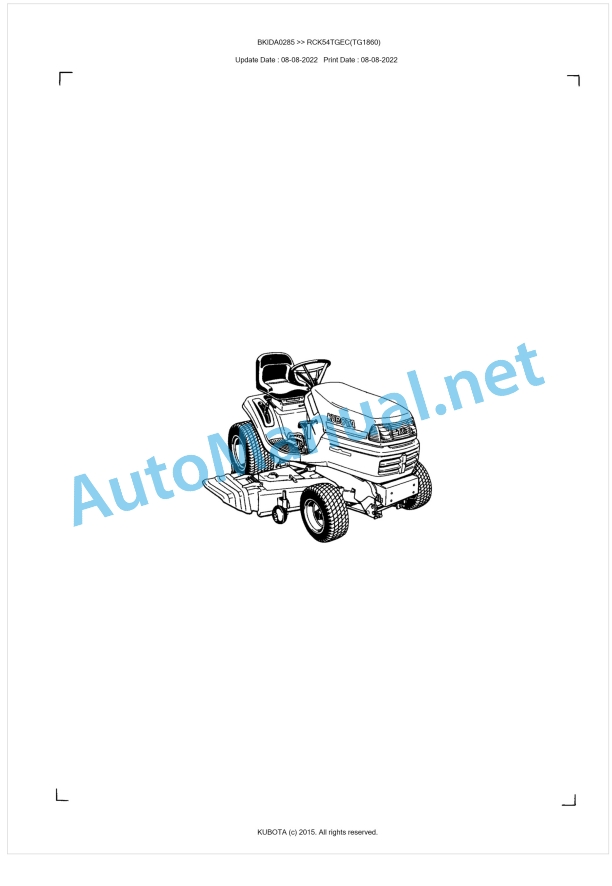 Kubota RCK54TGEC(TG1860) Parts Manual PDF BKIDA0285 1 Kubota RCK54TGEC(TG1860) Parts Manual PDF BKIDA0285