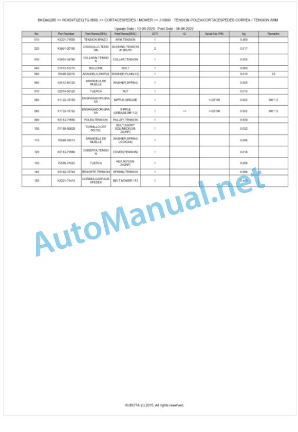 Kubota RCK54TGEC(TG1860) Parts Manual PDF BKIDA0285 3 Kubota RCK54TGEC(TG1860) Parts Manual PDF BKIDA0285-3