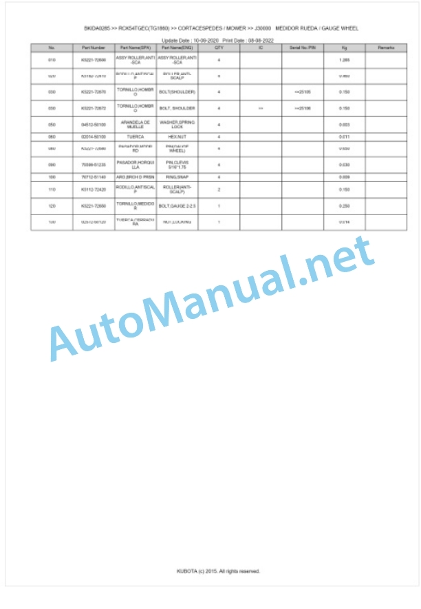 Kubota RCK54TGEC(TG1860) Parts Manual PDF BKIDA0285 4 Kubota RCK54TGEC(TG1860) Parts Manual PDF BKIDA0285-4