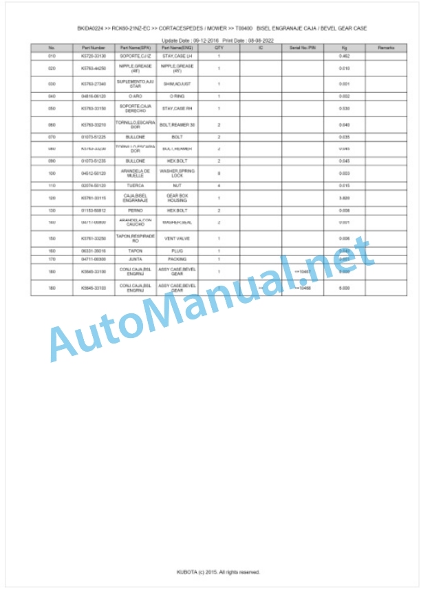Kubota RCK60-21NZ-EC Parts Manual PDF BKIDA0224 2 Kubota RCK60-21NZ-EC Parts Manual PDF BKIDA0224-2
