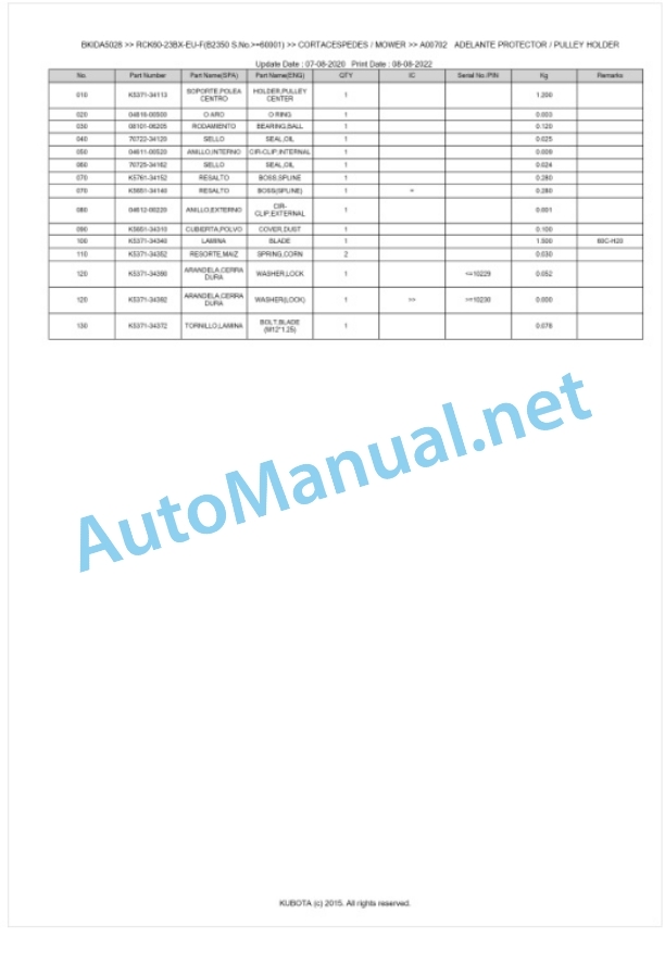 Kubota RCK60-23BX-EU-F Parts Manual PDF BKIDA5028 3 Kubota RCK60-23BX-EU-F Parts Manual PDF BKIDA5028-3