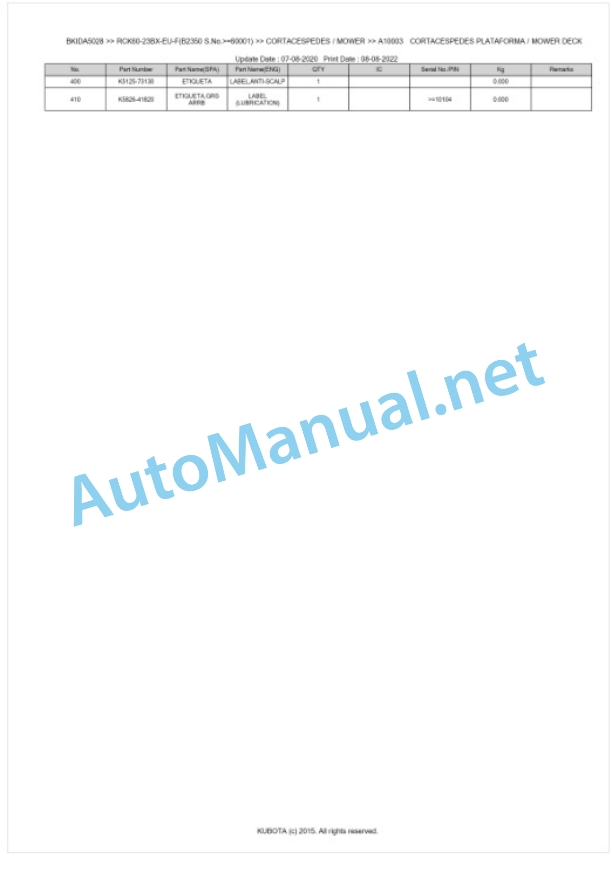 Kubota RCK60-23BX-EU-F Parts Manual PDF BKIDA5028 4 Kubota RCK60-23BX-EU-F Parts Manual PDF BKIDA5028-4