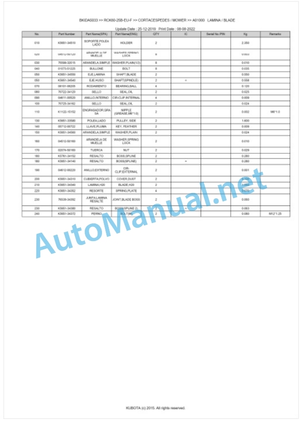 Kubota RCK60-25B-EU-F Parts Manual PDF BKIDA5033 3 Kubota RCK60-25B-EU-F Parts Manual PDF BKIDA5033-3