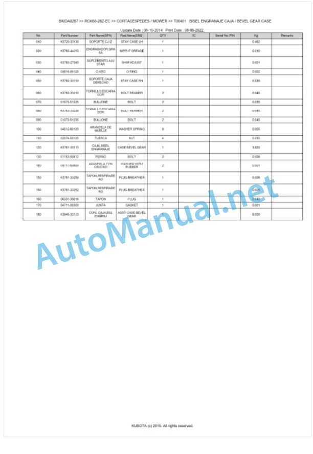 Kubota RCK60-28Z-EC Parts Manual PDF BKIDA0287 2 Kubota RCK60-28Z-EC Parts Manual PDF BKIDA0287-2