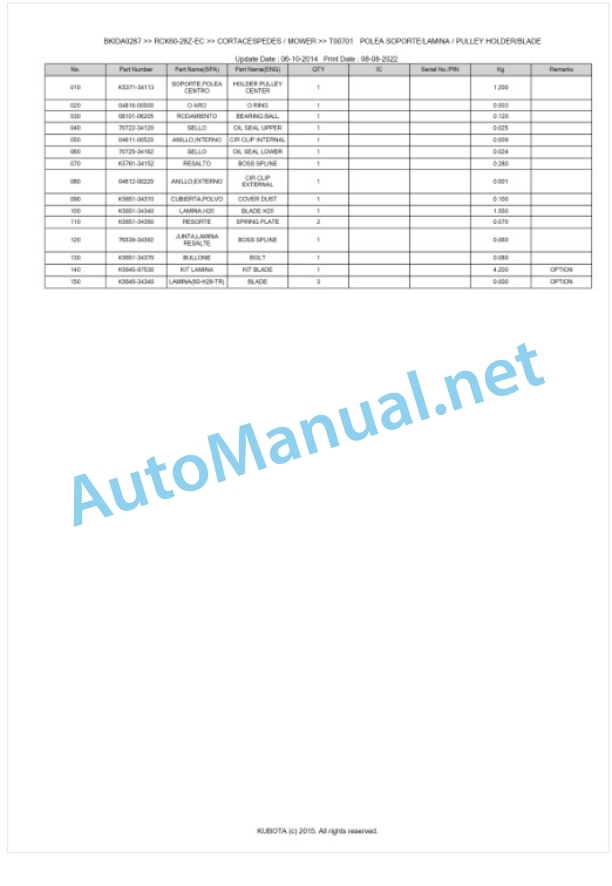 Kubota RCK60-28Z-EC Parts Manual PDF BKIDA0287 3 Kubota RCK60-28Z-EC Parts Manual PDF BKIDA0287-3