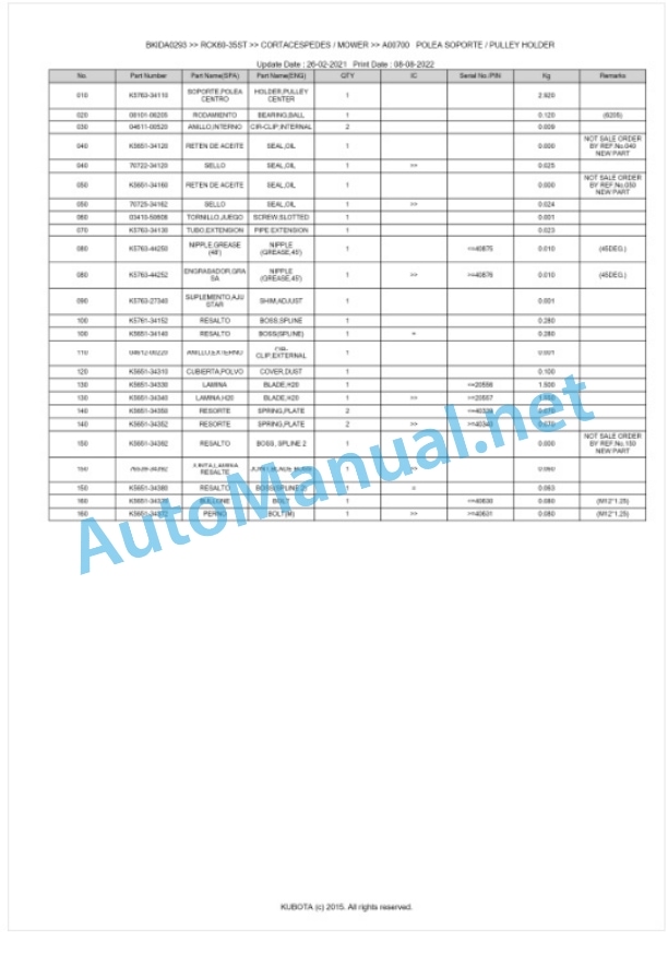 Kubota RCK60-35ST Parts Manual PDF BKIDA0293 2 Kubota RCK60-35ST Parts Manual PDF BKIDA0293-2