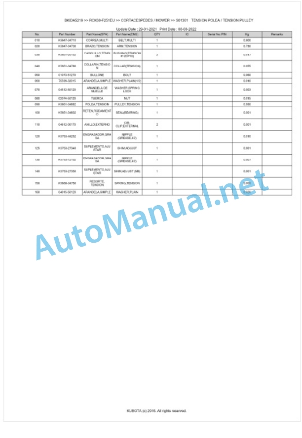Kubota RCK60-F251EU Parts Manual PDF BKIDA5219 3 Kubota RCK60-F251EU Parts Manual PDF BKIDA5219-3