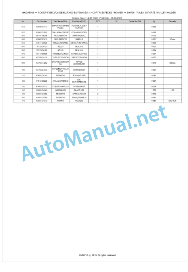 Kubota RCK60P-F36EC(F2890E-EU, F3090-EU, F3890-EU) Parts Manual PDF BKIDA5068 2 Kubota RCK60P-F36EC(F2890E-EU, F3090-EU, F3890-EU) Parts Manual PDF BKIDA5068-2