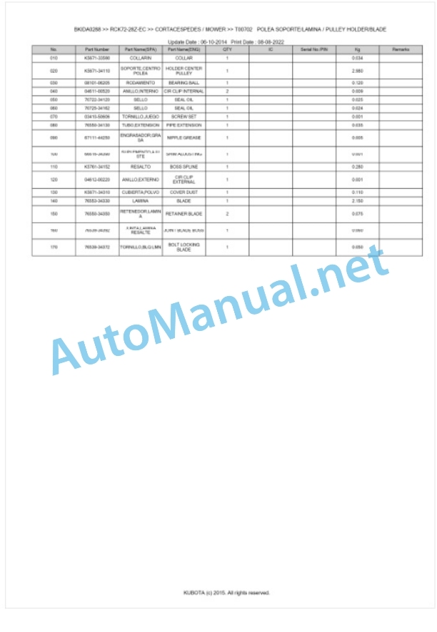 Kubota RCK72-28Z-EC Parts Manual PDF BKIDA0288 3 Kubota RCK72-28Z-EC Parts Manual PDF BKIDA0288-3