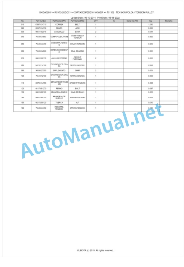 Kubota RCK72-28Z-EC Parts Manual PDF BKIDA0288 4 Kubota RCK72-28Z-EC Parts Manual PDF BKIDA0288-4