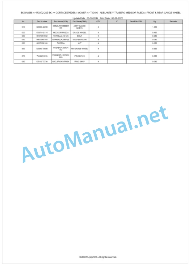 Kubota RCK72-28Z-EC Parts Manual PDF BKIDA0288 5 Kubota RCK72-28Z-EC Parts Manual PDF BKIDA0288-5