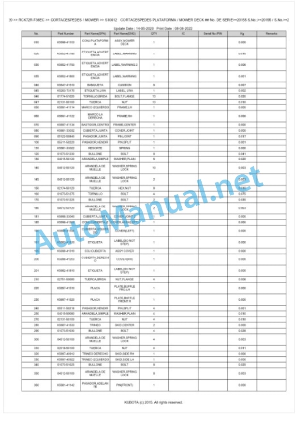 Kubota RCK72R-F36EC Parts Manual PDF BKIDA0320 4 Kubota RCK72R-F36EC Parts Manual PDF BKIDA0320-4