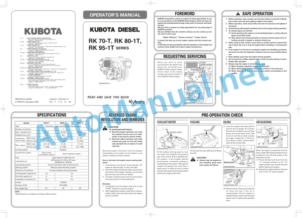 Kubota RK70-T, RK80-1T, RK95-1T Series Diesel Engine Operators Manual PDF 4 Kubota RK70-T, RK80-1T, RK95-1T Series Diesel Engine Operators Manual PDF - Image 4