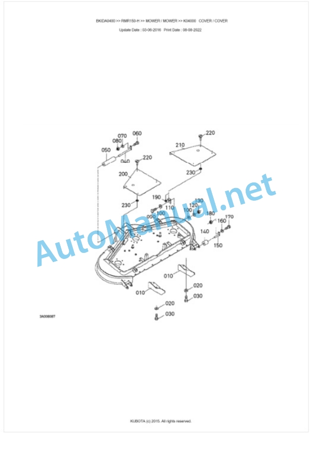 Kubota RMR150-H Parts Manual PDF BKIDA0400 3 Kubota RMR150-H Parts Manual PDF BKIDA0400-3