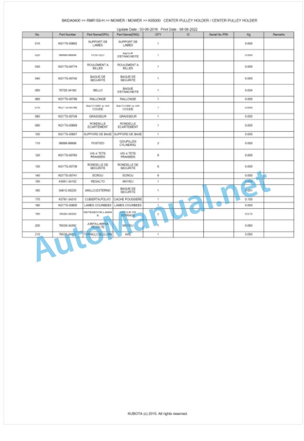 Kubota RMR150-H Parts Manual PDF BKIDA0400 4 Kubota RMR150-H Parts Manual PDF BKIDA0400-4