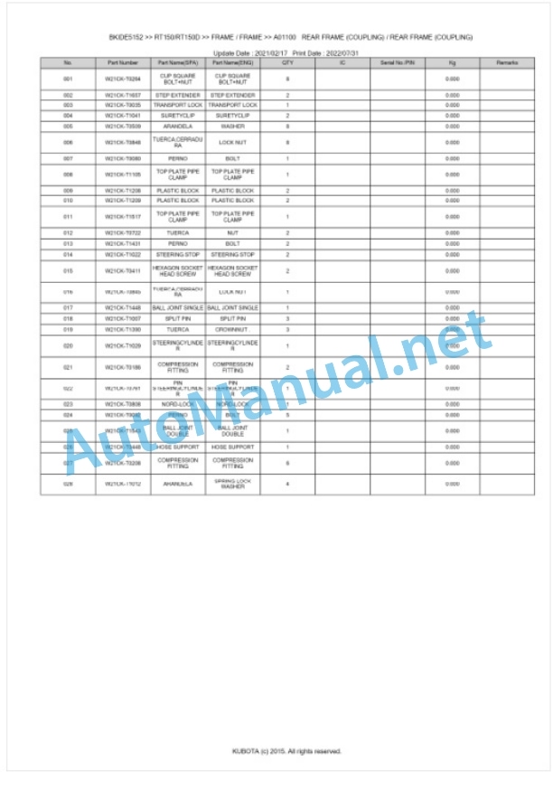 Kubota RT150, RT150D Parts Manual PDF BKIDE5152 3 Kubota RT150, RT150D Parts Manual PDF BKIDE5152-3
