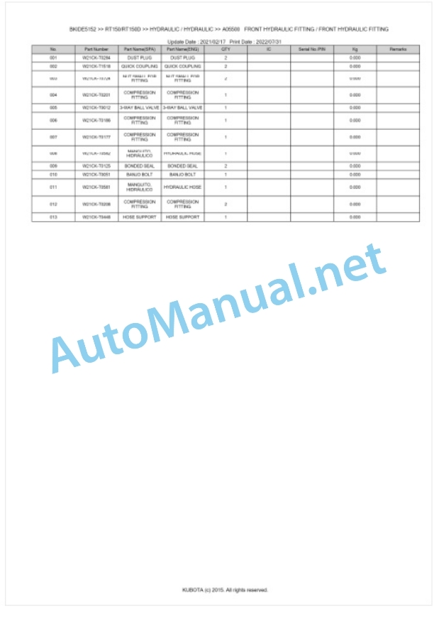 Kubota RT150, RT150D Parts Manual PDF BKIDE5152 4 Kubota RT150, RT150D Parts Manual PDF BKIDE5152-4