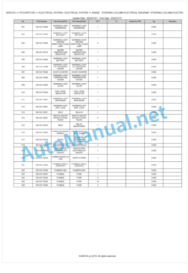 Kubota RT210, RT210D Parts Manual PDF BKIDE5153 5 Kubota RT210, RT210D Parts Manual PDF BKIDE5153-5