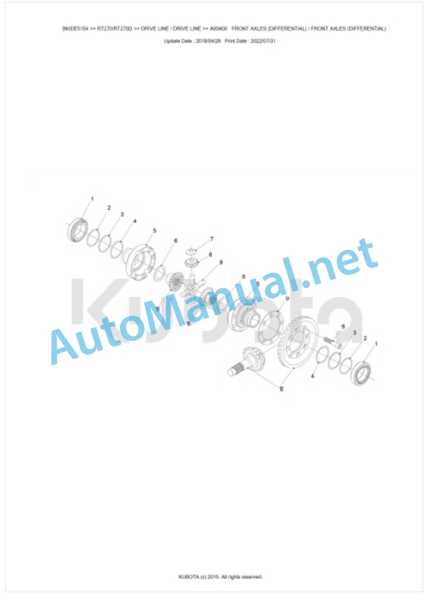 Kubota RT270, RT270D Parts Manual PDF BKIDE5154 3 Kubota RT270, RT270D Parts Manual PDF BKIDE5154-3