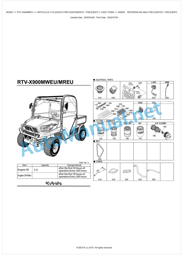 Kubota RTV-X900MWEU, RTV-X900MREU Parts Manual PDF BKIDK5078 1 Kubota RTV-X900MWEU, RTV-X900MREU Parts Manual PDF BKIDK5078