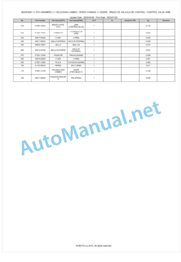 Kubota RTV-X900MWEU, RTV-X900MREU Parts Manual PDF BKIDK5078 3 Kubota RTV-X900MWEU, RTV-X900MREU Parts Manual PDF BKIDK5078-3