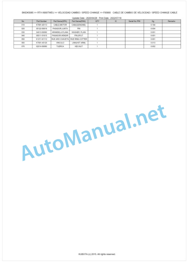 Kubota RTV-X900TWEU Parts Manual PDF BKIDK5085 3 Kubota RTV-X900TWEU Parts Manual PDF BKIDK5085-3