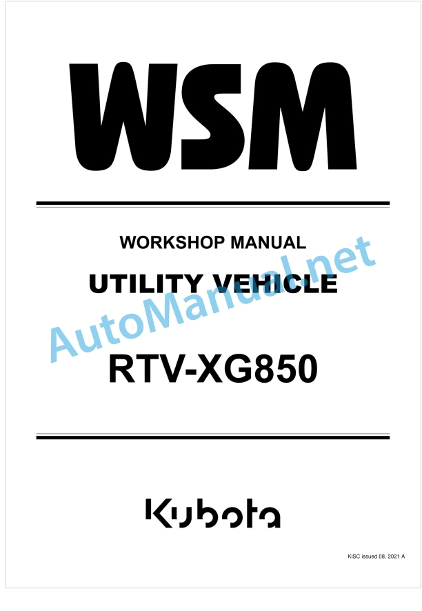 Kubota RTV-XG850 Utility Vehicle Workshop Manual PDF 1 Kubota RTV-XG850 Utility Vehicle Workshop Manual PDF
