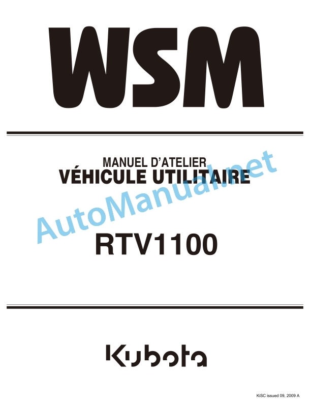 Kubota RTV1100 Utility Vehicle Workshop Manual PDF FR