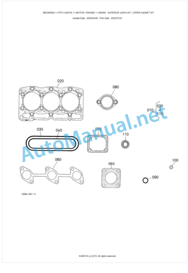 Kubota RTV1140CPX, RTV1140CPXR Parts Manual PDF BKIDK5062 2 Kubota RTV1140CPX, RTV1140CPXR Parts Manual PDF BKIDK5062-2