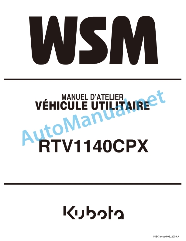 Kubota RTV1140CPX Utility Vehicle Workshop Manual PDF FR