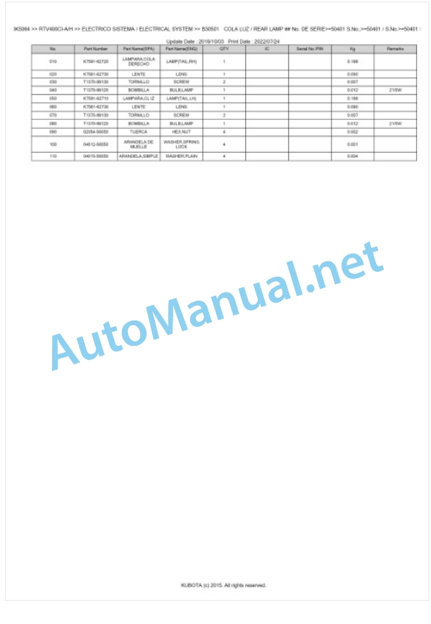 Kubota RTV400CI Parts Manual PDF BKIDK5064 2 Kubota RTV400CI Parts Manual PDF BKIDK5064-2