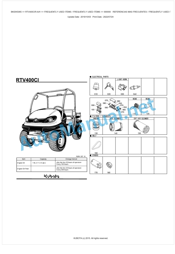 Kubota RTV400CI Parts Manual PDF BKIDK5065 1 Kubota RTV400CI Parts Manual PDF BKIDK5065