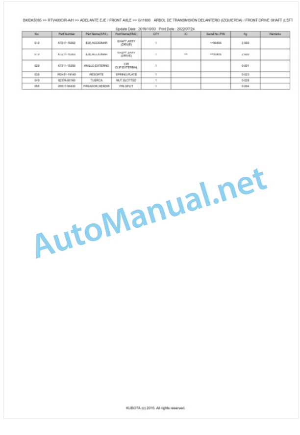 Kubota RTV400CI Parts Manual PDF BKIDK5065 4 Kubota RTV400CI Parts Manual PDF BKIDK5065-4
