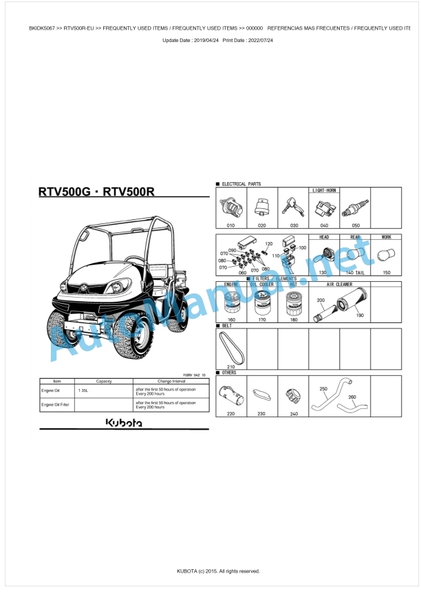 Kubota RTV500G, RTV500R Parts Manual PDF BKIDK5067 1 Kubota RTV500G, RTV500R Parts Manual PDF BKIDK5067