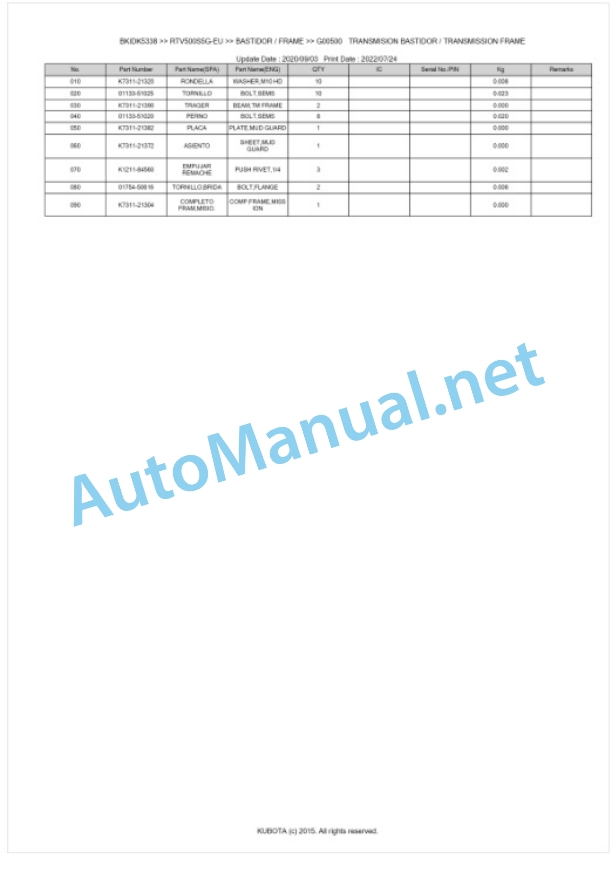 Kubota RTV500S5G, RTV500S5R Parts Manual PDF BKIDK5338 4 Kubota RTV500S5G, RTV500S5R Parts Manual PDF BKIDK5338-4