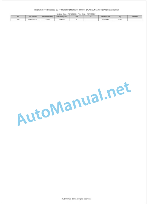 Kubota RTV900-EU Parts Manual PDF BKIDK0588 2 Kubota RTV900-EU Parts Manual PDF BKIDK0588-2