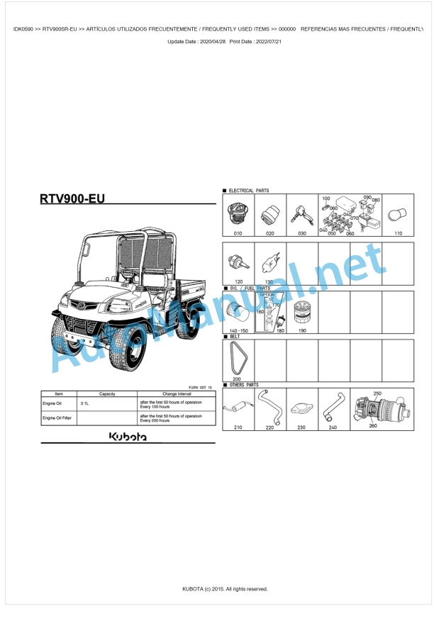 Kubota RTV900-EU Parts Manual PDF BKIDK0590 1 Kubota RTV900-EU Parts Manual PDF BKIDK0590