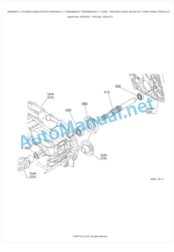 Kubota RTV900 Homologated Version Parts Manual PDF BKIDK0576 3 Kubota RTV900 Homologated Version Parts Manual PDF BKIDK0576-3