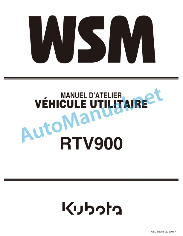 Kubota RTV900 Utility Vehicle Workshop Manual PDF FR