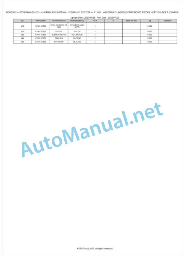 Kubota RTV900MW-EU-EC, RTV900MR-EU-EC Parts Manual PDF BKIDK5003 4 Kubota RTV900MW-EU-EC, RTV900MR-EU-EC Parts Manual PDF BKIDK5003-4