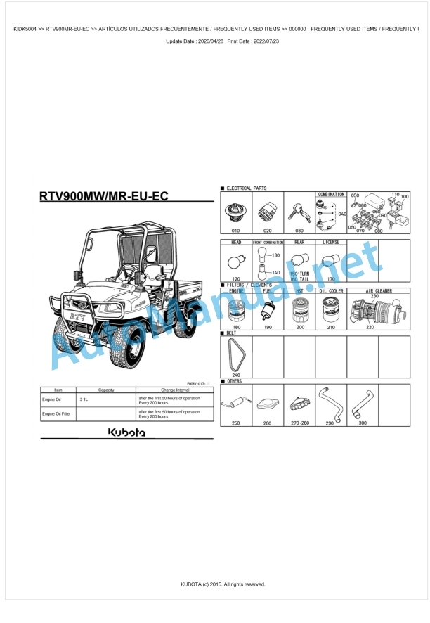 Kubota RTV900MW-EU-EC, RTV900MR-EU-EC Parts Manual PDF BKIDK5004 1 Kubota RTV900MW-EU-EC, RTV900MR-EU-EC Parts Manual PDF BKIDK5004