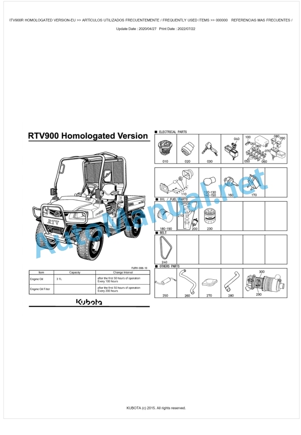 Kubota RTV900R Homologated Version Parts Manual PDF BKIDK0577 1 Kubota RTV900R Homologated Version Parts Manual PDF BKIDK0577
