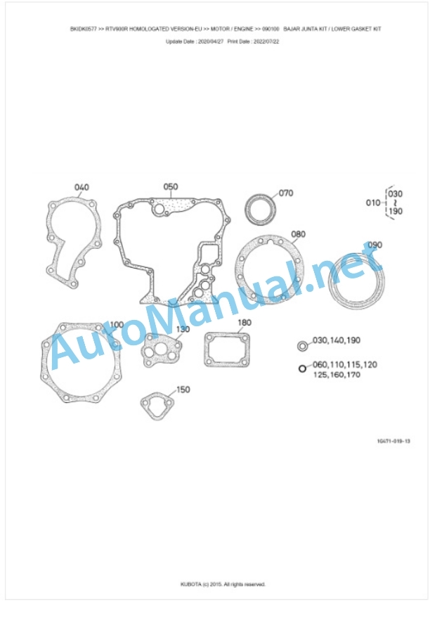 Kubota RTV900R Homologated Version Parts Manual PDF BKIDK0577 2 Kubota RTV900R Homologated Version Parts Manual PDF BKIDK0577-2