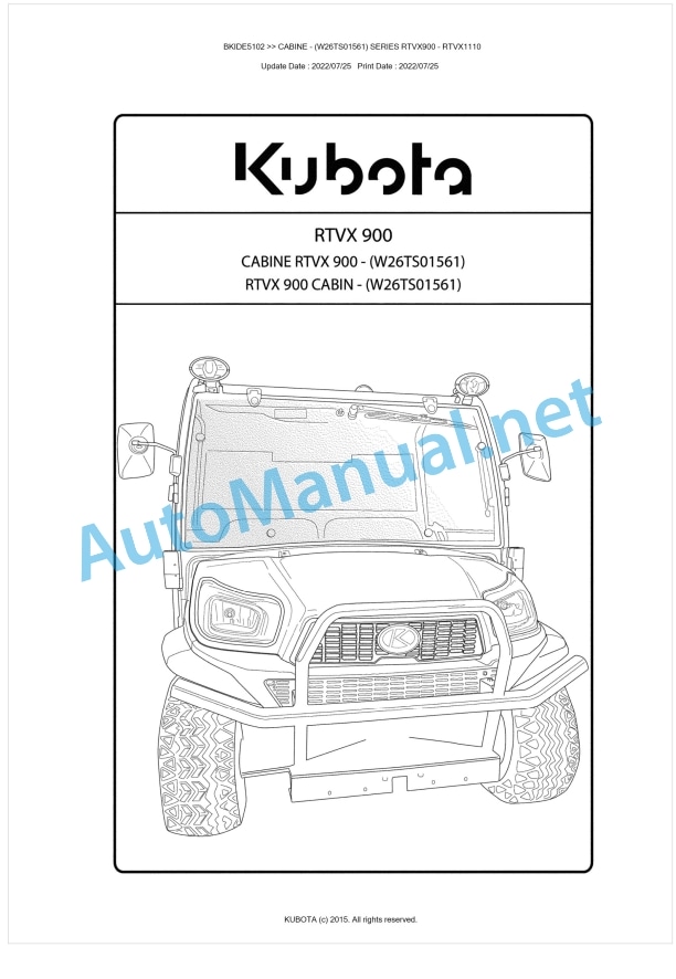 Kubota RTVX900, RTVX1110 Series CABINE Parts Manual PDF BIKDE5102