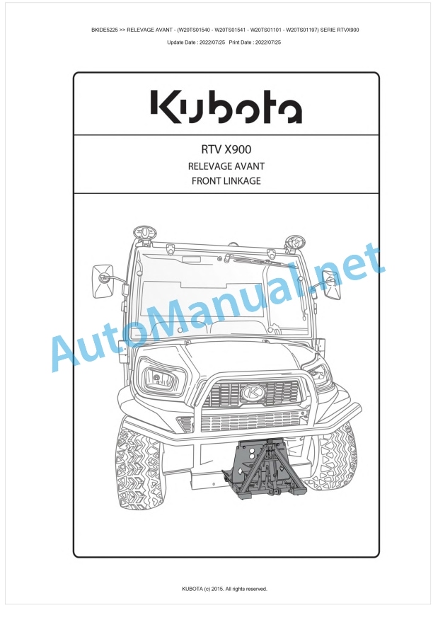 Kubota RTVX900 Series Relevage Avant Parts Manual PDF BKIDE5225 1 Kubota RTVX900 Series Relevage Avant Parts Manual PDF BKIDE5225