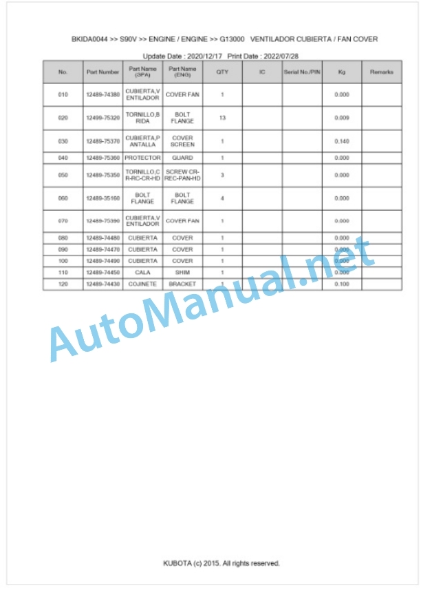 Kubota S90V Parts Manual PDF BKIDA0044 3 Kubota S90V Parts Manual PDF BKIDA0044-3