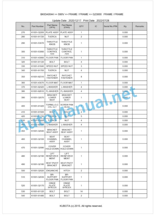 Kubota S90V Parts Manual PDF BKIDA0044 5 Kubota S90V Parts Manual PDF BKIDA0044-5